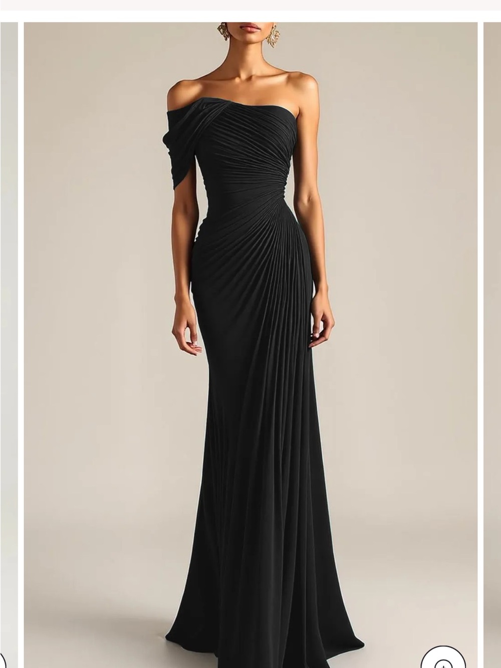 Black One-Shoulder Ruched Evening Gown